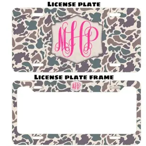 Duck Camo Custom Monogram License Plate & Frame – Stylish Car Accessories Set for Hunters & Outdoor Lovers, Truck Car Tags, Gifts for Him, Tag for Car, Car Accessories