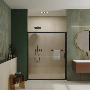 48"x72" Sliding Shower Door, Tempered Glass, Black Aluminum Frame, Reversible & Easy Install