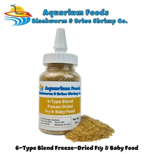 6-Type Baby Blend- Bloodworm, Brine Shrimp, Plankton, Mysis, Tubifex, Krill, for All Tropical Fish Fry, Babies, Guppies, Tetras, Bettas, Nano Fish…Bottle. FREE 4-Type Wafer Mix & 12-Type Pellet Mix Included