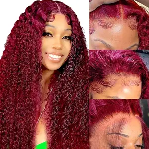 TU Lace Front Wigs 13x4 99J Jerry Curly 180% Density Human Hair Lace Frontal Wig for Women Lace Frontal Wigs Human Hair For Women