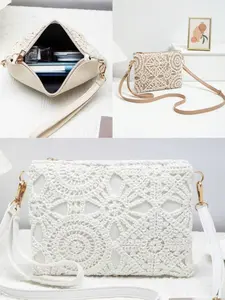 New Bohemian Style Woven Crossbody Bag Envelope Clutch with Wrist Strap, Handheld Evening Party Casual Women's Bag