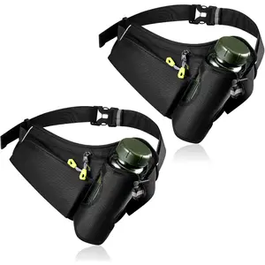 2 Pcs Running Belt with Water Bottle Holder Adjustable Waist Pack Reflective Strap Hydration Pack Fanny Bag Compatible for Women Men Phone Walking Accessories , Not Included Water Bottle