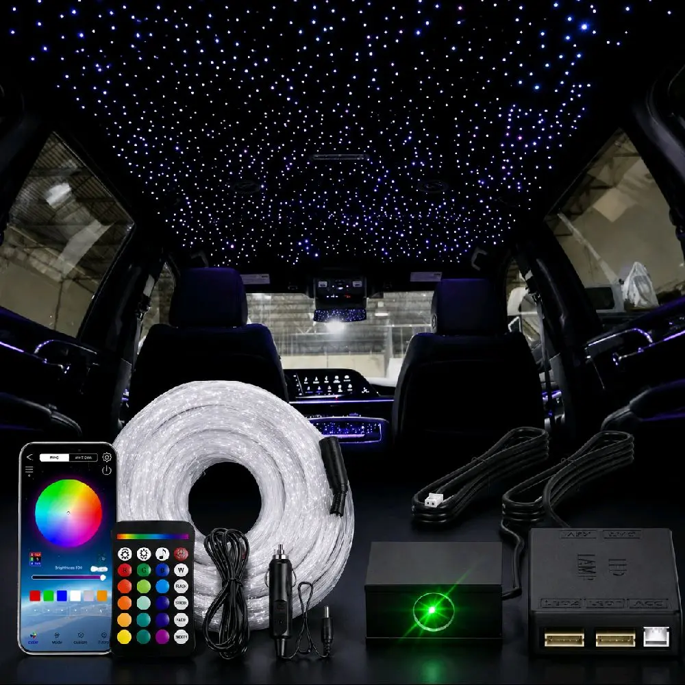 RGBW Fiber Optic Car Star Ceiling Kit – APP Control, 16W DC12V Starlight Headliner Light