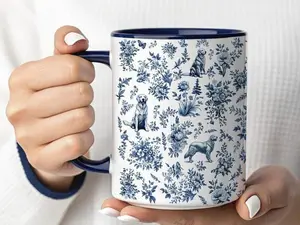 [Sale Up To 50%] Golden Retriever Mug, French Toile Dog Lover Gift, Blue Toile De Jouy Coffee Cup, Golden Retriever Mom Present, Golden Retriever Lover Gifts, 11oz ceramic accent mug