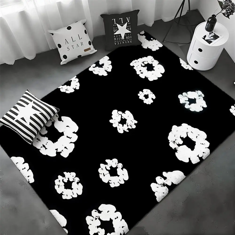 Flower Floor Mat / Black × White Amazon.com: Black and White Floral Carpet for Hallways Machine
