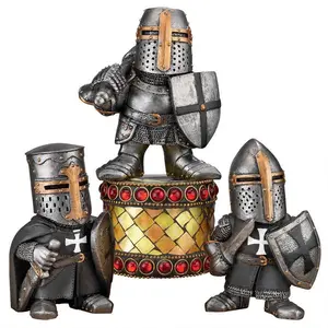 Europe Medieval Knight Statue Garden Guard Resin Sculpture Cavalier Warrior Figurines Desktop Home Decoration Office Ornaments