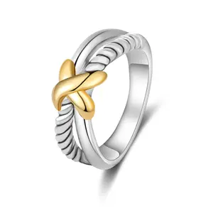MYTYS Cross Braided X Ring Geometric Hypoallergenic Two Tone Twist Wedding Band Trendy Jewellery for Women Personalized Jewelry