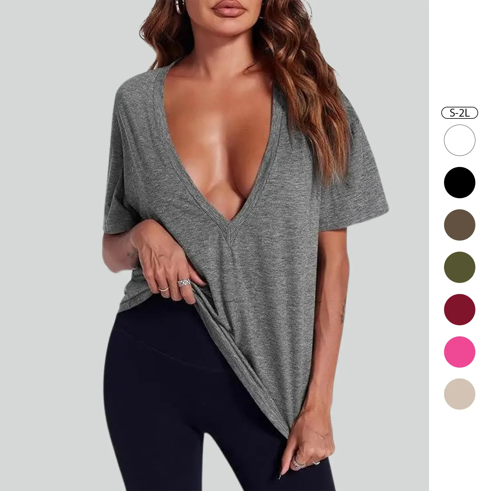 Imily Bela Womens Sexy Deep V Neck T Shirts Summer Short Sleeve Tops Casual Loose Fit Tees Imily Bela Womens Sexy Deep V Neck T Shirts Summer Short Sleeve Tops Casual Loose Fit Tees