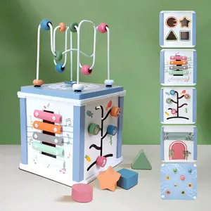Wooden Activity Cube, 5-in-1 Activity Cube, Multifunctional Treasure Box Activity Toys, Featuring Shape Sorting, Stacking Blocks, Xylophone, Bead Maze, Birthday Gifts For Boys And Girls