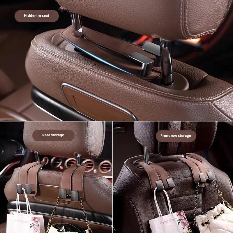 Universal Suede Leather Car Back Seat Hook | Double Hanging Organizer for SUV & Sedan | Soft Anti-Scratch Interior Decor | Multi-Functional Headrest Hanger Bags & Essentials Solar Powered Winter Windshield Long Carbon Fiber Stretchable Truck Bed Cargo Net