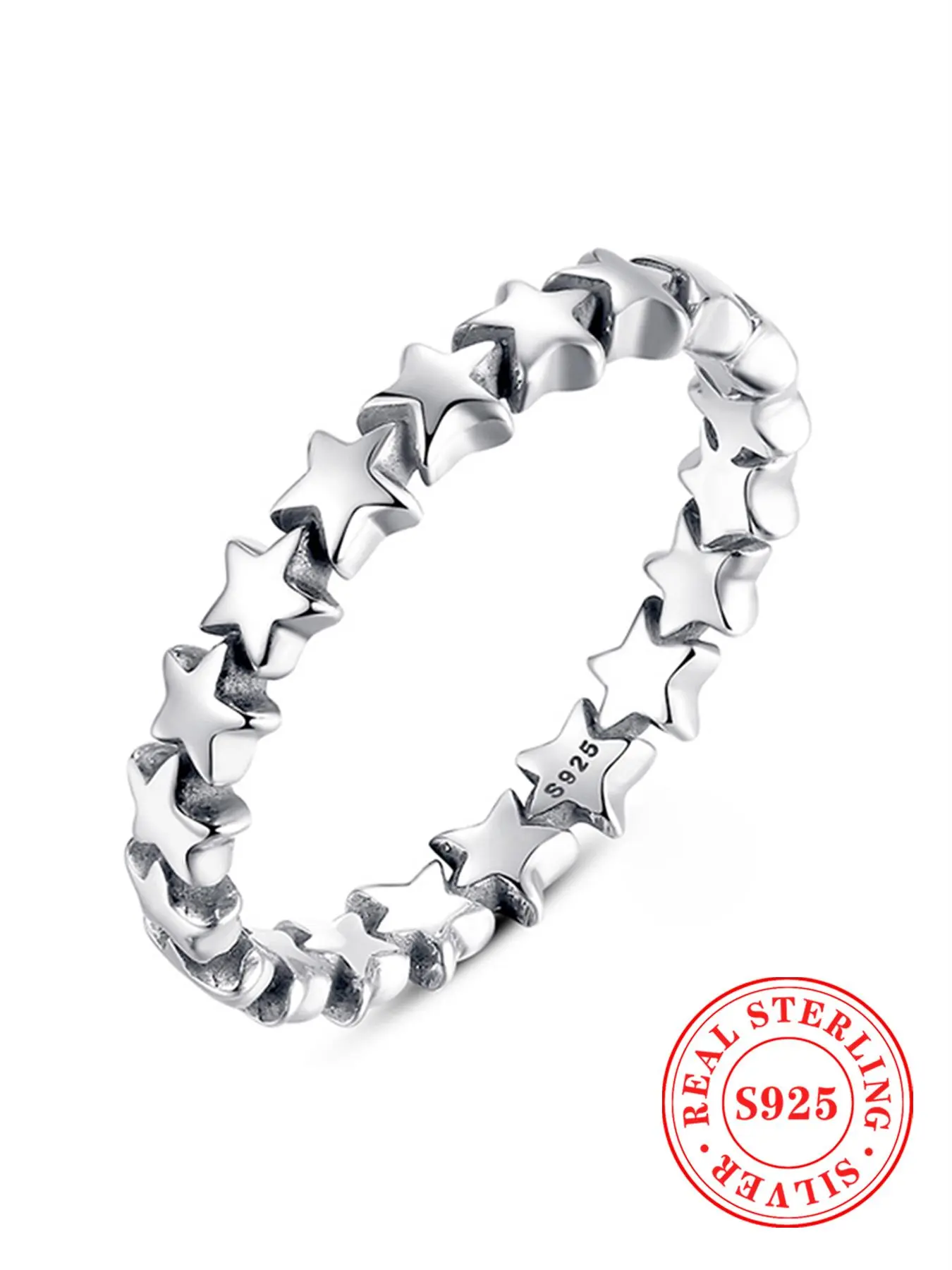 925 Sterling Silver Star Design Ring, Stackable Rings, Statement Ring, Elegant Everyday Ring, Fashion Jewelry for Party, Daily Clothing Decor, Trendy All-match & Exquisite Jewelry for Birthday Gift