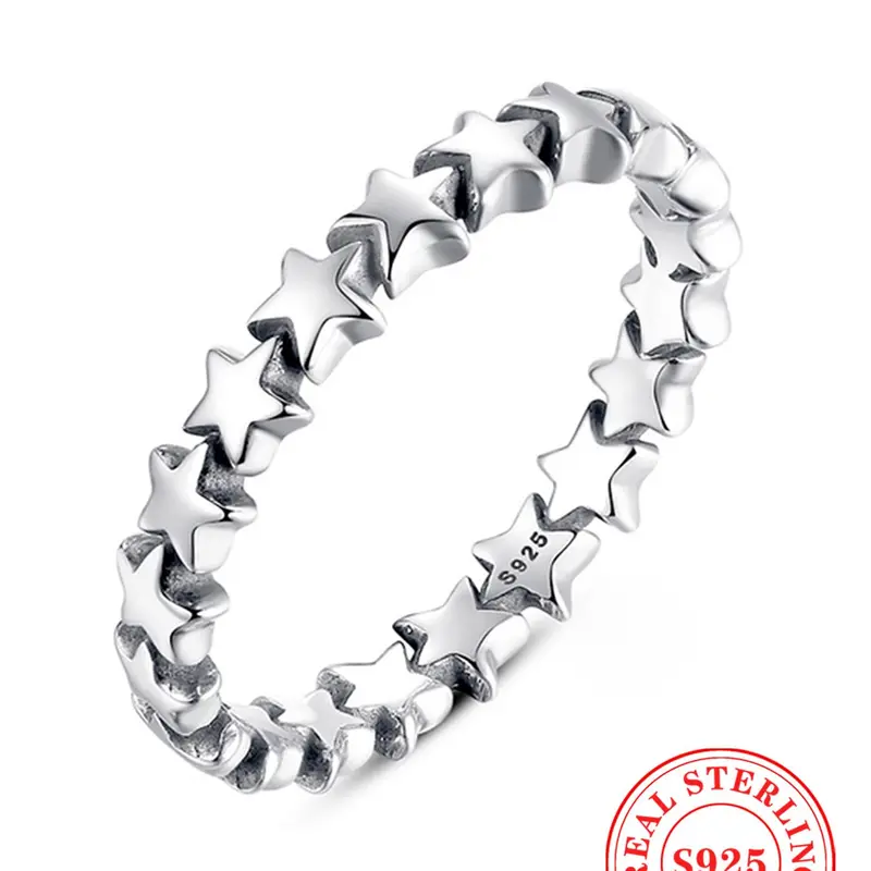 925 Sterling Silver Star Design Ring, Stackable Rings, Statement Ring, Elegant Everyday Ring, Fashion Jewelry for Party, Daily Clothing Decor, Trendy All-match & Exquisite Jewelry for Birthday Gift, Stackable Band Ring