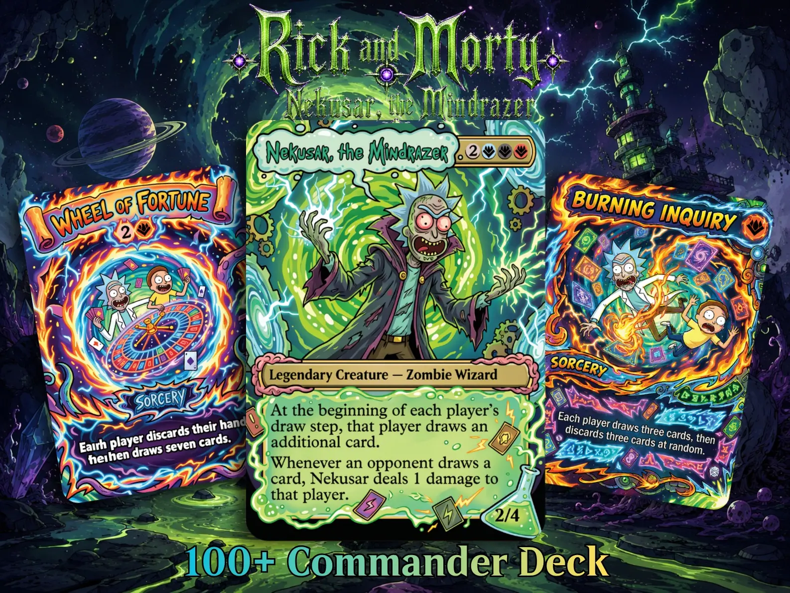 Nekusar Rick and Morty MTG Proxy Commander Deck - 100 Cards Set