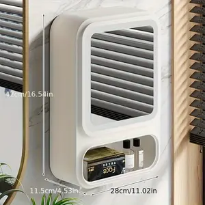 1-Piece wall-mounted bathroom locker (with mirror door) - non-punching installation, waterproof design for bathrooms. Modern plastic rack with hanging laminates and compartments, white compact cabinet for vanity storage