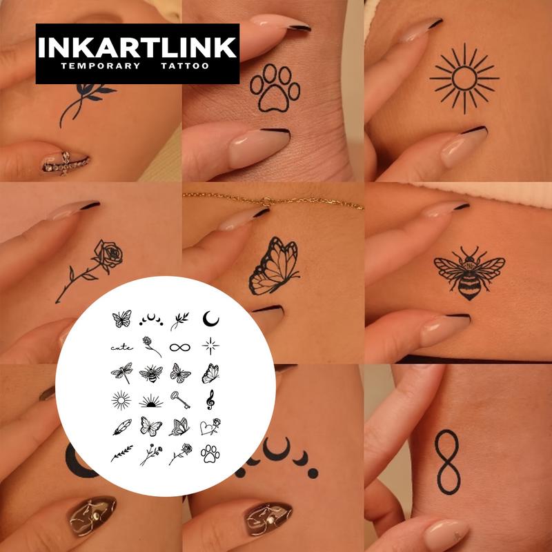 INKARTLINK Tattoo Tech, 2 Sheets Semi-Permanent Temporary Tattoos, Star And Butterfly, Adult Art Design,Lasts 1-2 Weeks, Waterproof, Realistic Look, No Adhesive, No Reflection,For Man And Woman,Ideal for Swimming, Party