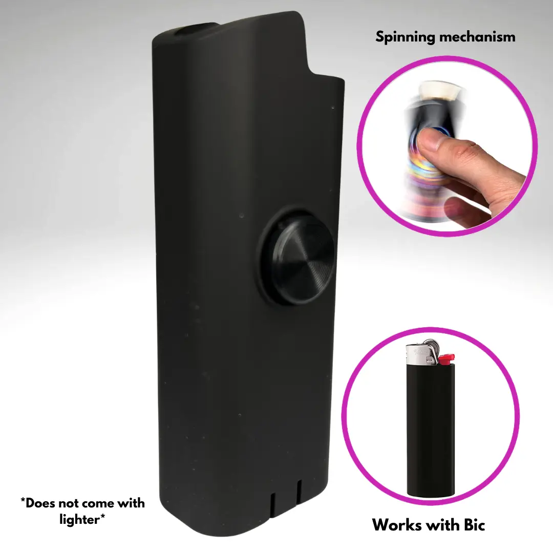 FLKR LYTR Spinning Lighter Case with Fidget Spinner Spinning Mechanism, High-Quality Polypropylene Body, Matte Black Cover, Compatible with Standard BIC Lighters (LYTR-Exclusive Design)