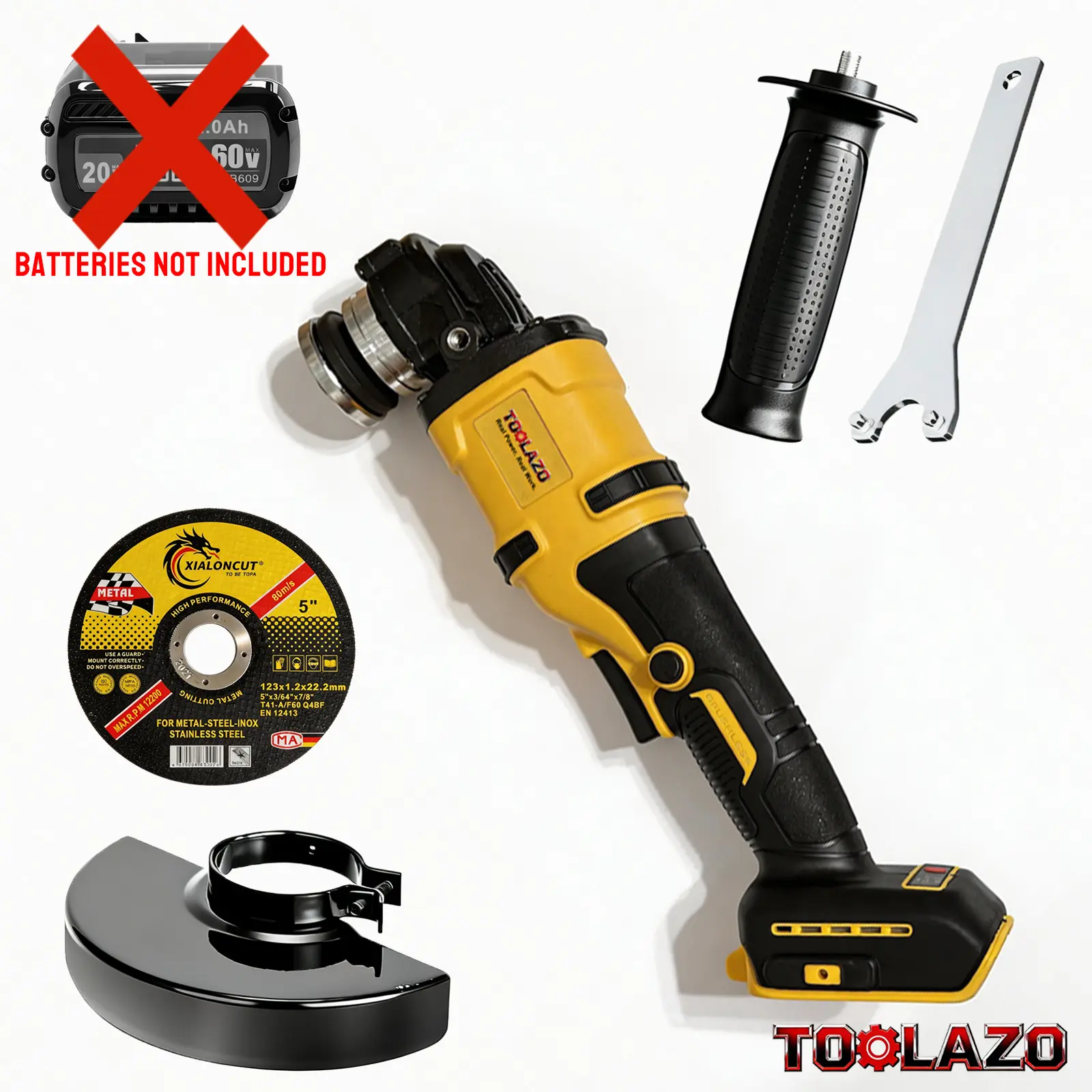 TOOLAZO 20V Cordless Angle Grinder | 8500 RPM High-Speed Cutting Power | 4-1/2" Compact Grinder Tool (Tool Only, Battery Not Included) | Compatible with 20V MAX Batteries | For Metal, Tile, Concrete & Polishing | Job Site & Workshop Use