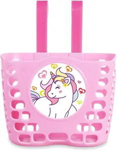 Kid's Bike Basket, Pink Cute Lovely Unicorn Pattern Bicycle Front Handlebar Basket for Kid Girls