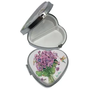 212 MAIN Lissom Design 62072 Heart Shape Sweet Violets Pill Organizer, Floral Pill Box