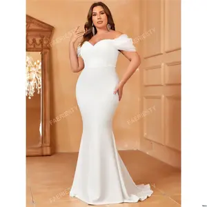 Dress Mermaid Plus Off Shoulder Hem Wedding Size White Elegant Bridal