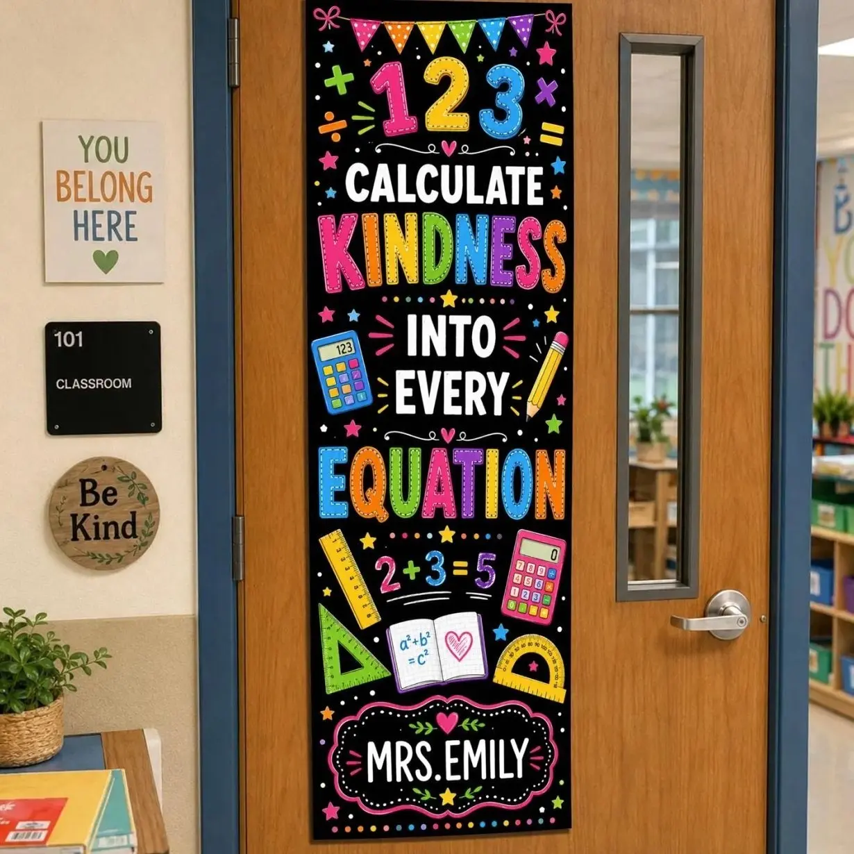 Personalized Math Teacher Linen Door Banner: Custom Classroom Tapestry