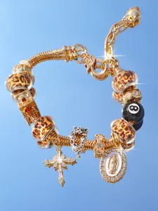 Religious Cross Charm Bracelet, Leopard Print DIY Bracelet, Religious Virgin Mary Cross Bracelet, Fashionable Leopard Print Bracelet