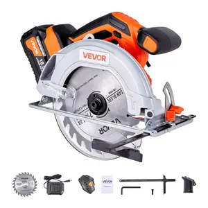 VEVOR Cordless Circular Saw, 7-1/4 inch Blade, 5000 RPM Speed, 0-45 Degree Bevel Capability, Brushless Motor, LED Light, Electric Circular Saw Kit with Battery and Charger Included, for Wood Cutting, Dual Handle