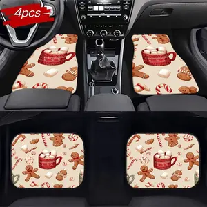 Christmas Gingerbread Man Hot Cocoa Car Floor Mats Set, Anti-Slip Durable Holiday Style, Comfortable Indoor Decoration Pad