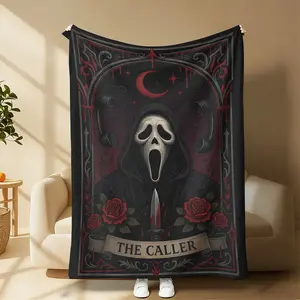 Flannel Throw Blanket with Screaming Mask Pattern - Soft Decorative Item for Office, Sofa, Travel - All-Season Use - Ideal Gift for Couples, Throw Blankets
