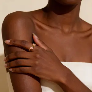 Luxury Hypoallergenic Gold Pink Flower Open Ring, Vintage Enamel Adjustable Band, Elegant Gift for Girlfriend, Mom, Bridesmaid, Ideal for Wedding, Party, Anniversary & Formal Occasions