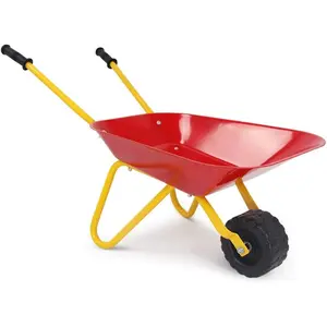 Wheelbarrow, Outdoor Wheelbarrow w/Steel Tray and Rubber Hand Grips, Durable Metal Construction Barrow, Garden Wheel Barrel, 29"D x 14"W x 17"H (Red)