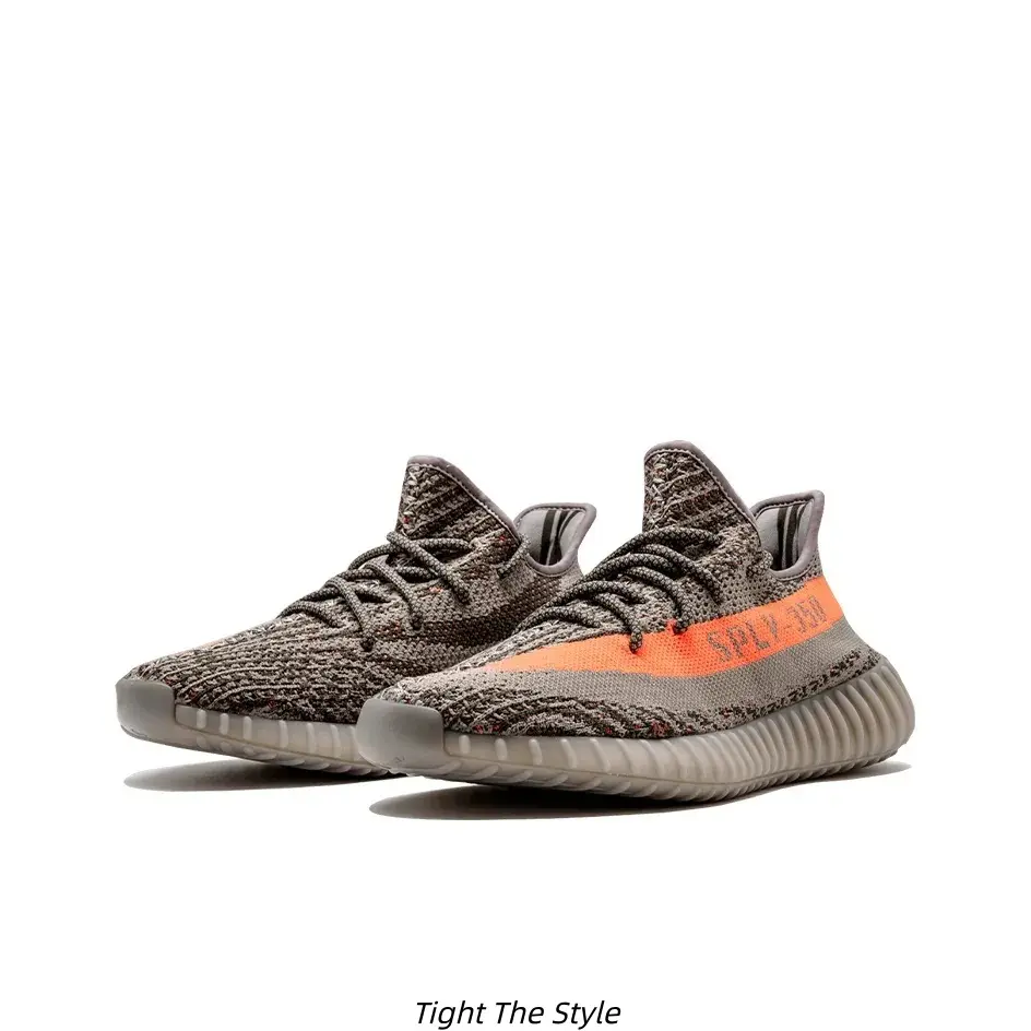 Grey Speckled Knit Running Sneakers Orange Stripe Side Band Cushion Wavy Outsole Unisex Trainers