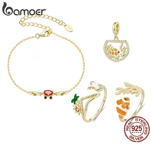 925 Sterling Silver Lively Crab  Bracelet Jewelry Set Fish Seagull Open Rings for Smmmer Women Beach Vacation Party Gift