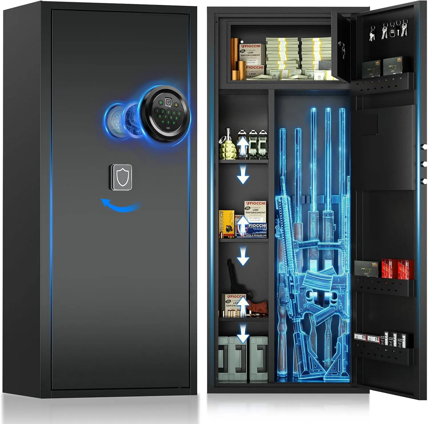 Large Digital Keypad Gun Safe, Heavy Duty Steel Rifle Safe for Home with Inner Lockbox and Adjustable Shelves for Firearms and Ammo