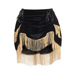Black Velvet w/Gold Fringe Burlesque Bustle Skirt