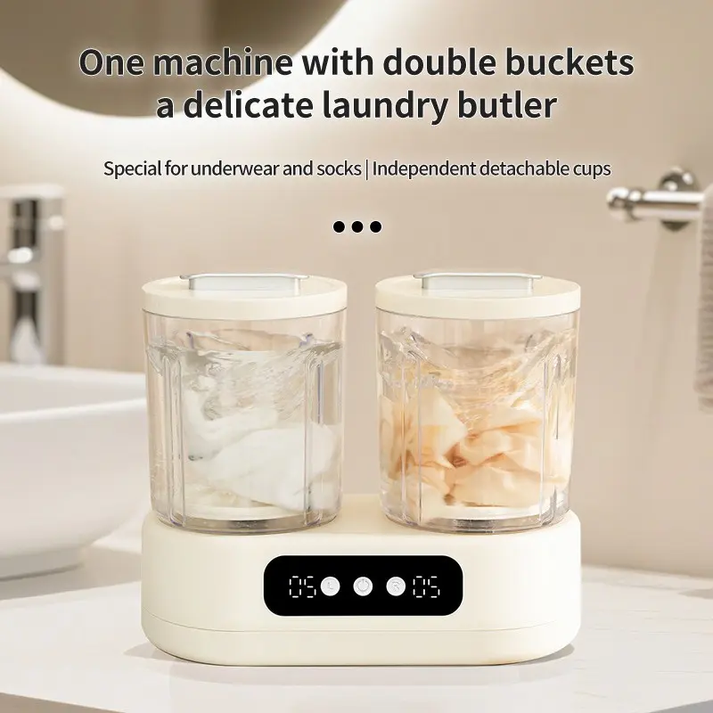 Two-Tub Washing Machine Dormitory Socks Underwear Mini Washing Machine No Installation Needed Convenient Design Independent Detachable Cups Dual Bucket