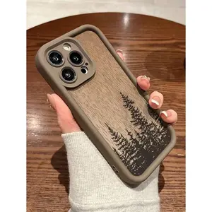 Wood Grain Painted Recessed Brown Painted Soft Shell Case Compatible With IPhone 16/15/XR/7P8P/P12 Pro Max/P13 Pro Max/P14 Pro Max/P13/P14/P11/P12/P14 Women Soft Anti-Fall XS/S/XS Max, Cute And Fashionable Thick Phone Case Cover