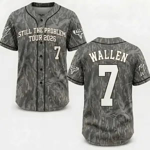 Wallen Camo Baseball Jersey, Still The Problem Tour 2026 Baseball Jersey, Still The Problem Tour 2026 Vol 98 Baseball Jersey, Country Music Fan Merch, Music Tour Jersey, Hip Hop Streetwear, Trendy Sports Jersey