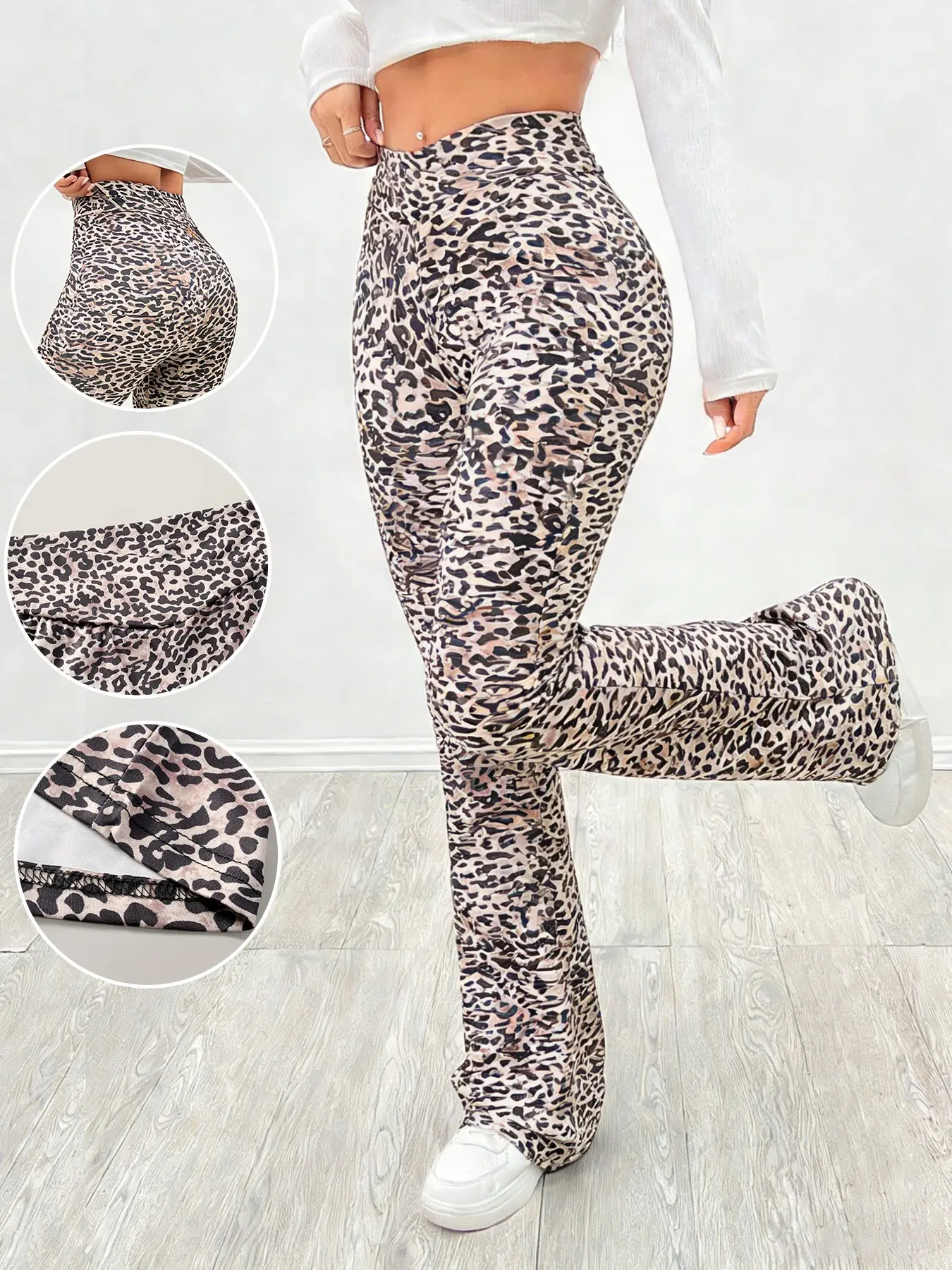 Women's Leopard Print High Waist baggy leggings, Cross Waist Design, Tummy Control, Elegant Tight-Fitting Leggings for Daily Wear & Fitness, Crossover Waist Leggings