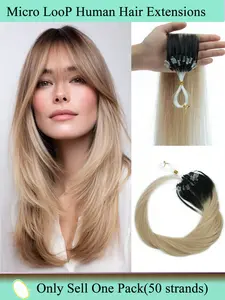 30g  Micro Beads Hair Extensions In Nano Ring Links Human Hair, 12 Colors Natural Straight Hair for Women, 16" 20" , Add Volume&Length, Blonde Brown Black European Hair, 50 Strands/pack Micro Beads Link Hair Extension