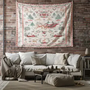 Vintage Santa Claus Tapestry, Reindeer & Christmas Tree Print, Durable & Wear-Resistant, Wrinkle & Fade-Resistant, Ideal for Bedroom & Living Room Decor, Perfect Holiday Gift