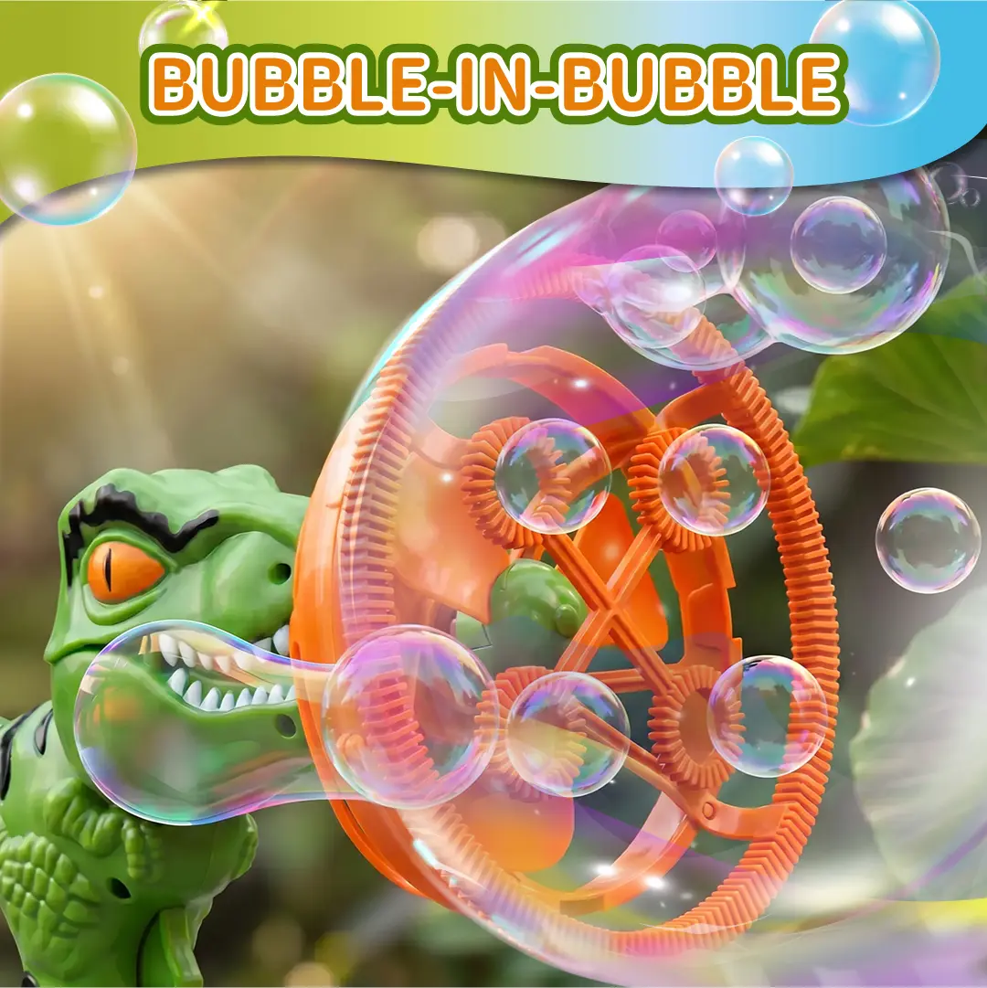 Automatic Plastic Dino Bubble Gun Toy for Kids - Built-In Auto Blow Bubble Machine Blower, Outdoor Summer Party Games Bath Time Gift