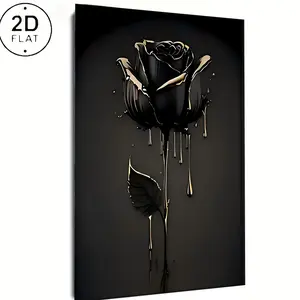 1PC 2D Flat, Not3D, Framed, Midnight Black Rose Charm,Waterproof Canvas Poster, Suitable for Gifts, Silver Wall Art, Wall Art With Frame Included, Decorative Wall Frame, Wall Frame Decoration