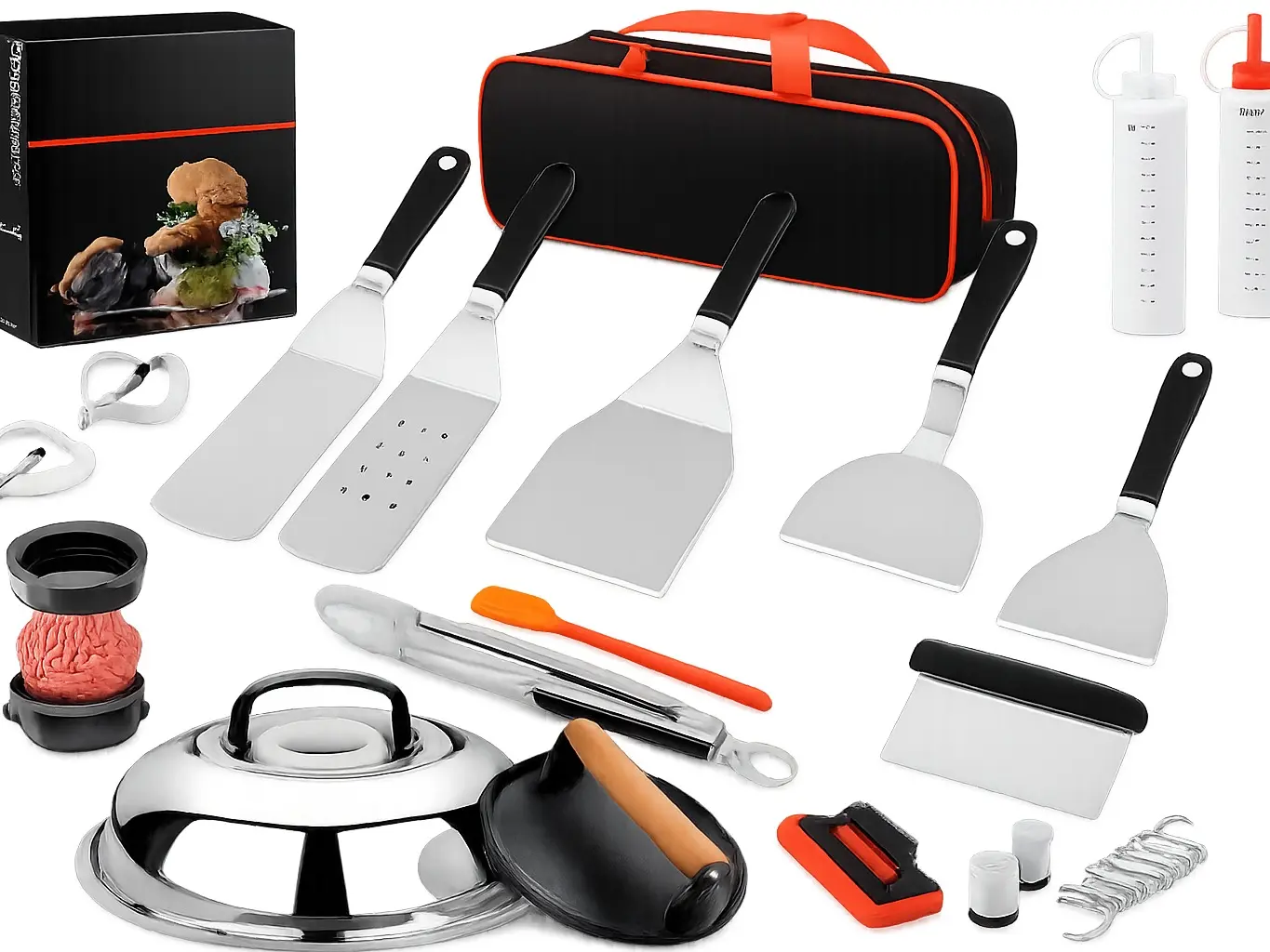 27-Piece Blackstone Griddle & Hibachi Accessory Kit – Professional Flat Top Grill Tools, Spatula, Basting Cover & Burger Press Set