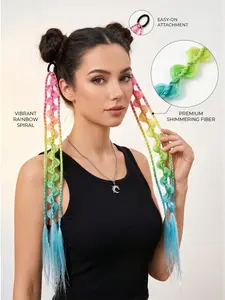 1pc 24 Inch Boho Braided Clip In Hair Extension With Beads Hand Woven Synthetic Dreadlocks Hairpiece For Women Daily Wear And Festival Use Crochet Braiding Hair Hair Accessories