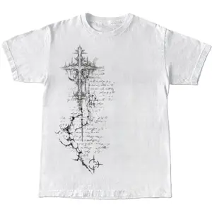 Gothic Scripture Cross T-Shirt, Dark Academia Crucifix Scroll Graphic Shirt, Vintage Emo Grunge Aesthetic Streetwear Tee, Crew Neck, Short Sleeve, Cotton, Gift for Aesthetic Him Her, Men And Womenswear Top
