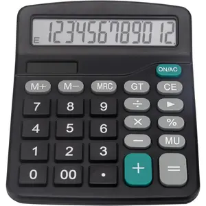 Desk Calculator, Basic Office Calculator with 12 Digits Large Display, Dual Solar Power and , 4 Function Simple Calculation, Big Button for Office  School(Black)
