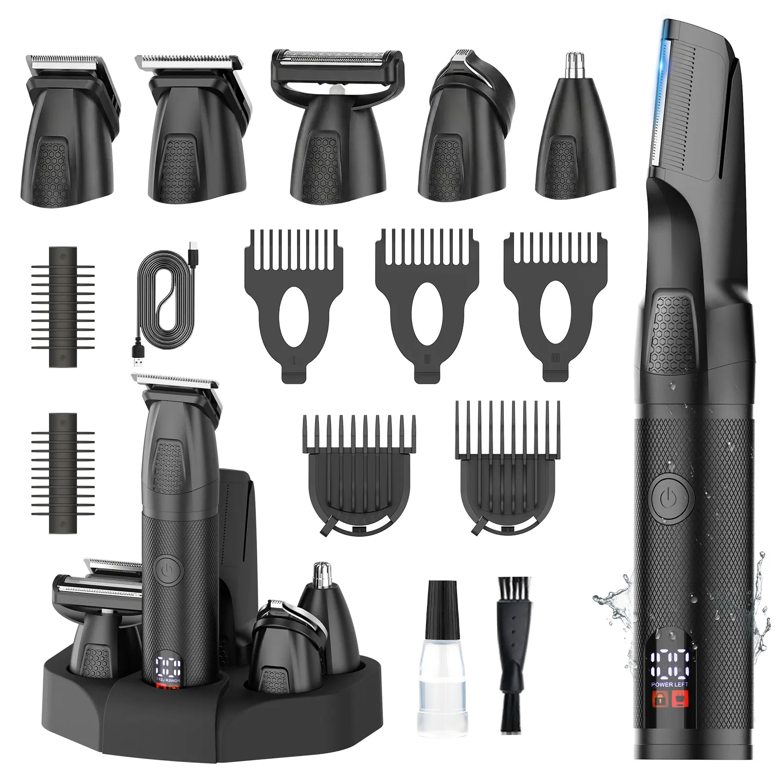 AMULISS Manscape Body & Beard Trimmer for Men, 6-in-1 Electric Razor Grooming Kit Men's Gift, Nose Hair Trimmer, Ball Pubic Groin Shaver No Nick, Waterproof, LED Display, Rechargeable, Type-C Dock Charging