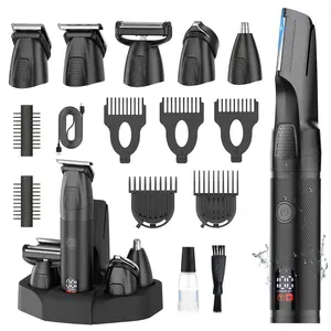 AMULISS Manscape Body & Beard Trimmer for Men, 6-in-1 Electric Razor Grooming Kit Men's Gift, Nose Hair Trimmer, Ball Pubic Groin Shaver No Nick, Waterproof, LED Display, Rechargeable, Type-C Dock Charging