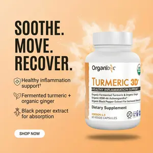 Organixx USDA Organic Turmeric Curcumin Supplement with Ashwagandha, Vitamin D, Turmeric & Ginger, Immune & Joint Support, Fermented for Maximum Bioavailability, 60 Capsules
